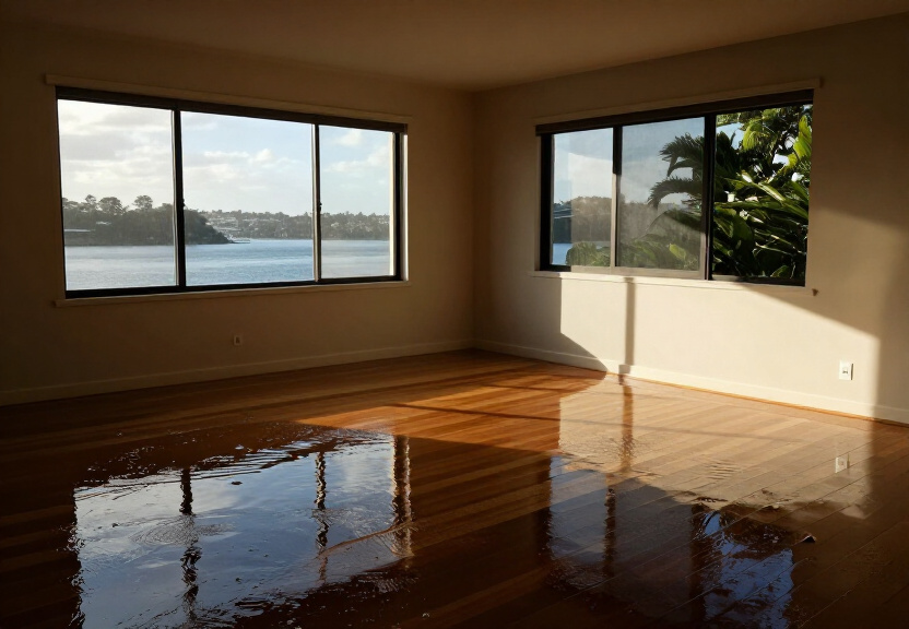 Flooded living room in Marrickville South before restoration